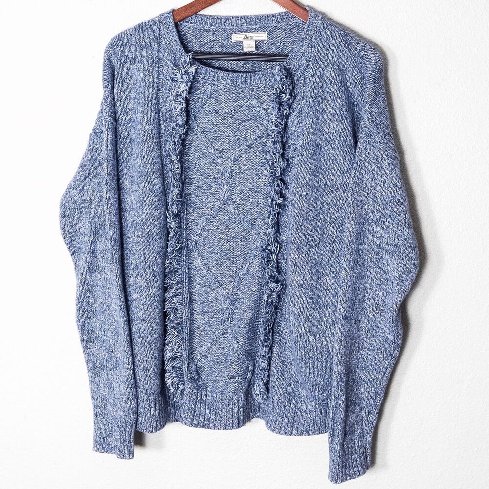 Bass Textured Knit Sweater Blue Size XL Coastal Boho Artsy